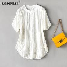 Summer Tshirts For Women 2022 New Korean Style Casual Broadcloth Short Sleeve Tassel Solid O-neck Oversized T Shirts 2024 - buy cheap