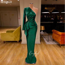 Vestido de noite árabe verde-esmeralda, manga longa, com um ombro, bainha cristais, cetim, vestidos formais 2024 - compre barato