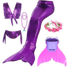 Summer Swimming Suit Children Mermaid Tails With Monofin Fins Bikinis Set Girls Swimsuit Purple Mermaid Cosplay Costume Clothes 2024 - buy cheap
