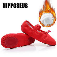 HIPPOSEUS-zapatos de Ballet antideslizantes para niñas, zapatillas cálidas de Yoga para el vientre, de lona suave, para gimnasio, Invierno 2024 - compra barato