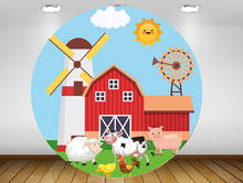 Fondo redondo circular de animales de granja, decoración de fiesta de cumpleaños para niños, banner de mesa de dulces, YY-276 de tela 2024 - compra barato