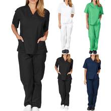 Summer Top Women Medical Uniforms Solid Color T Shirt Working Uniforms Ladies Short Sleeve Plus Size Nurse V-neck Pocket Clothes 2024 - buy cheap