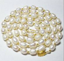 7x8mm white oval rice pearl gold beads mix necklace gold clasp natural Freshwater PEARL Women Jewelry 43cm 80cm 125cm 17'' 50'' 2024 - buy cheap