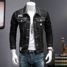 Spring 2022 Fashion Embroidery Denim Jacket Male Korean Slim Men's Jacket Plus Size Clothes Stretch Teenagers Denim Jacket 2024 - buy cheap