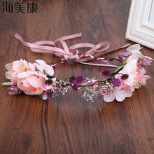 Haimeikang 2021 New Fashion Girls Flower Crown Pine cones Lace Headband Floral Wreath for Women Bride Wedding Hair Accessories 2024 - buy cheap