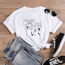 Кошки тоже против Трампа и собак! Симпатичная футболка, забавная 100% хлопковая футболка унисекс с графическим принтом Tumblr, модная гранж футболка, топ, футболка 2024 - купить недорого