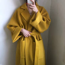 Women Yellow Winter Wool Overcoat 2020 Femme Loose Turn Down Collar Pocket Coat Ladies Elegant Long Woolen Coat Abrigos M095 2024 - buy cheap