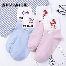 Calcetines cortos de algodón con letras y frutas para mujer, calcetín rosa, Harajuku, regalo 2024 - compra barato