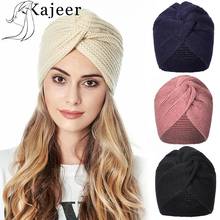 Skullies Knitted Turban Hat Knot Bandanas Brimless Autumn Winter Warm Cap Solid Cross Fashion Women Hair Scarfs Muslim Hat 2024 - buy cheap