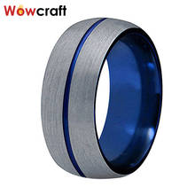 8mm Tungsten Rings Blue for Men Women Center Grooved Matte Finish Domed Wedding Ring With Comfort Fit 2024 - buy cheap