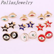 10Pairs Enamel Star/Round/Eye Jewelry Studs Earrings Top Quality Golden Stud Earring For Women Girl 2024 - buy cheap