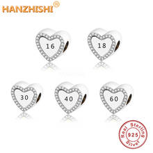 925 Sterling Silver Heart Bead Engraved16 18 30 40 60 Charms For Original pan Charm Bracelet Necklace Women Jewelry Berloque 2024 - buy cheap