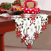 Christmas Embroidered Red Floral Table Runners Handmade Hollow-out Table Flag Xmas Decorations Gifts Dining Tea Table Covers 2024 - buy cheap