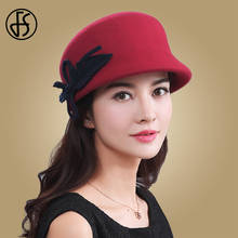 Boina feminina de lã com aba larga, chapéu elegante, preto, vermelho, de feltro, gorro octagonal padeiro com fivela 2024 - compre barato