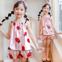 Conjunto de pijamas de verão feminino, pijama de manga curta de seda para crianças tamanho 10 e 12 anos 2024 - compre barato