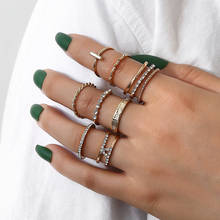 8pcs/sets Vintage Golden Twist geometry Joint Ring for Women Adjustable opening Shiny Rhinestone Gemetric Wedding Ring Jewelry 2024 - buy cheap