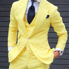 New arrivall Yellow Men Suits Business Groom Slim Fit Tuxedos Formal  Suits Tuxedo Wedding Dresses Jacket Vest Pants costume 2024 - buy cheap