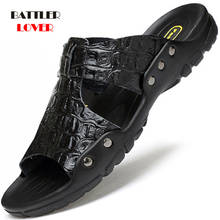 Sizes 52 Genuine Leather Slippers for Men Summer Beach Slides Sandals Outwear Shoes Flip Flops Hombres Sandalia Black Crocodile 2024 - compra barato