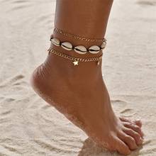 Новый ножной браслет, ювелирные изделия, Популярные пляжные Многослойные ножные браслеты из натурального камня, пятиконечные ножные браслеты для женщин, оптом 2024 - купить недорого