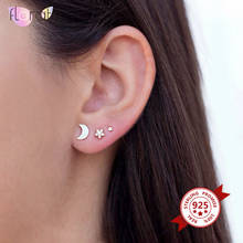 Pendientes minimalistas de Plata de Ley 925 para mujer, con forma de estrella, Luna y barra, cristal de Circonia cúbica, joyería de moda 2024 - compra barato