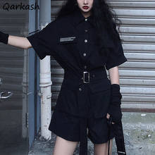 Rompers Women Cargo Streetwear Japanese Style BF Unisex Leisure Chic Belt Harajuku Hipster Black Girls Pocket Summer Fashion Ins 2024 - buy cheap