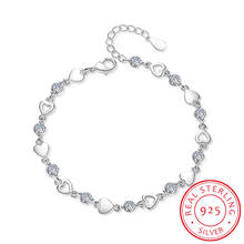Женские браслеты из серебра 925 пробы, с любовным сердцем и цирконием, ювелирные изделия с кристаллами, S-B144 2024 - купить недорого