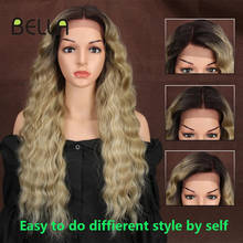 13X4 Synthetic Lace Front Wigs For Black Women 27Inch Long Deep Natural Wave Ombre Blonde 99J Color Hair 2024 - buy cheap