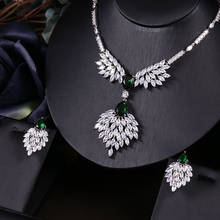 Janekelly-Conjunto de collar y pendientes de boda para mujer, conjunto de joyería nupcial de circonia cúbica, color verde, a la moda, A560 2024 - compra barato