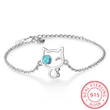 Blue Crystal Cat Lovely Adjustable Bracelets & Bangles Ins Style 925 Sterling Silver Bracelet Mujer Jewelery Party Gifts 2024 - buy cheap