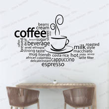 Adesivo de arte para parede café, café, vinil, diferentes tipos de adesivo de parede wl594 2024 - compre barato