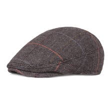 Fibonacci boina masculina de inverno lã retrô xadrez, boina masculina gorro de hera plana casual meia-idade, chapéu com palmilha para a frente 2024 - compre barato