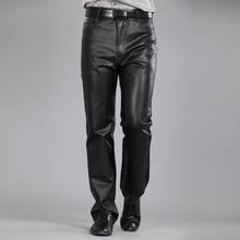 Calça casual masculina de couro legítimo, calça de inverno coreana forro de lã, motocicleta de pele de carneiro reto quente 2024 - compre barato