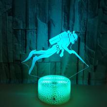 Lámpara de noche de ilusión 3D para bucear y bucear, luz LED de mesa con USB, 7 colores cambiantes, luz nocturna para dormir, decoración del hogar, novedad 2024 - compra barato