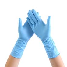 Синие одноразовые резиновые перчатки для домашней уборки еды с длинным рукавом 12 дюймовые нитриловые перчатки толстые и прочные перчатки 2024 - купить недорого