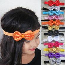 Diadema de lentejuelas con lazo para niña, banda elástica de Color sólido para el pelo, accesorios para niña, regalos de cumpleaños, 10 unids/lote 2024 - compra barato