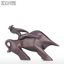 Tooarts touro cavaleiro retro resina escultura abstrata ornamento animal presente personalizado sala de estar escritório decoração da mesa 2024 - compre barato