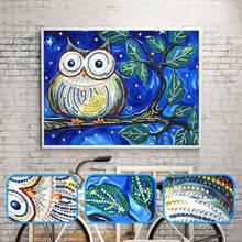 High Quality Owl on Moon Rhinestones Pictures Diamond Painting Special Shape Partial Round Diamond Embroidery Animal Kits 2024 - buy cheap