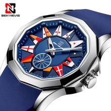 BEN NEVIS-Reloj de cuarzo para Hombre, cronógrafo de lujo con diseño de bandera nacional, esfera de silicona azul, resistente al agua, para negocios, 2020 2024 - compra barato