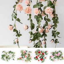 Guirnalda de rosas artificiales para boda y fiesta en casa, ramo Floral de seda falsa, colgante de jardín con hojas verdes, 2,4 m 2024 - compra barato