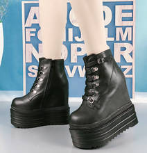 Botas femininas impermeáveis de salto alto 14 cm, sapatos com sola grossa e com cadarço, para outono e inverno, novo, 2020 2024 - compre barato
