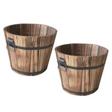 2pc Wooden Barrel Planter Rustic Flower Plant Pots In/Outdoor Garden Patio 2024 - buy cheap