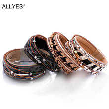 Pulseira de couro feminina allyes, bracelete largo de leopardo, estilo boho, para mulheres 2024 - compre barato