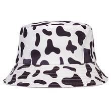 Sombreros de pescador reversibles para hombre y mujer, sombrero de pescador Reversible con estampado de vaca, color blanco y negro, a la moda, novedad 2024 - compra barato