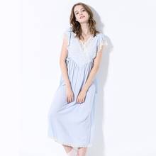 Summer Women's Viscose Short Sleeve Long Nightgowns Vintage Princess White Lace Sweet Sleepwear Loose Comfortable Night Dress 2024 - buy cheap