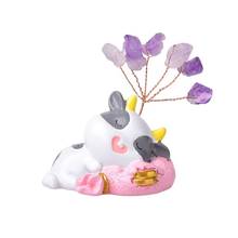 1PC Natural Amethyst Lucky Tree Cartoon Cow Healing Crystal Quartz Mineral Ornaments Handmade Crafts Home Decoration Gift 2024 - buy cheap