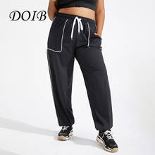 DOIB Women Jogger Sports Pants Black Letter Print Side Stripe Loose Casual Running Pants Plus Size Gym Pants 2024 - buy cheap