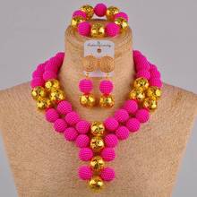 Moda nueva fuchisa, conjunto de joyas de cuentas africanas rosadas, collar de perlas simuladas, pendientes para mujeres FZZ16 2024 - compra barato