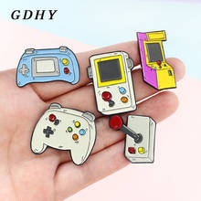 Gdhy broche esmaltado de arcade retrô, broche de jogo para bartop, controle de vídeo game, game boy, joias com botão 2024 - compre barato