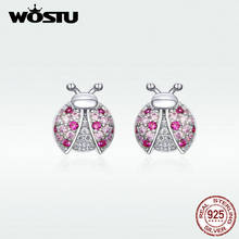 WOSTU 100% 925 Sterling Silver Ladybug Pink Zircon Stud Earrings Silver 925 Jewelry For Women Wedding Earrings Jewelry BKE715 2024 - buy cheap