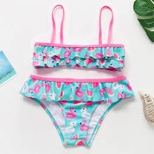 4~12Y Girls Swimwear Girls Swimsuit  Flamingo Swimwear for Kids Ruffle Children Swimming suit Kids Beach wear-ST9032 2024 - buy cheap